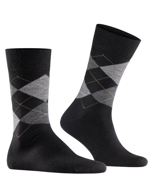 Burlington Herren Edinburgh Socken Wolle Schwarz Grau viele weitere Farben verstärkte Herrensocken mit Muster atmungsaktiv kariert mit Argyle 1 Paar
