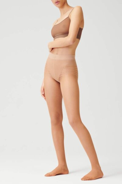 ITEM m6 - INVISIBLE Stripes Panty TIGHTS Damen | Unsichtbare Strumpfhose mit Streifenmuster im 15 DEN Look (M Kurz, Suntan / Almond)