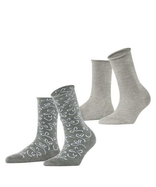 Esprit Flower Lines 2-Pack Damen Socken Baumwolle  mit Rollrand