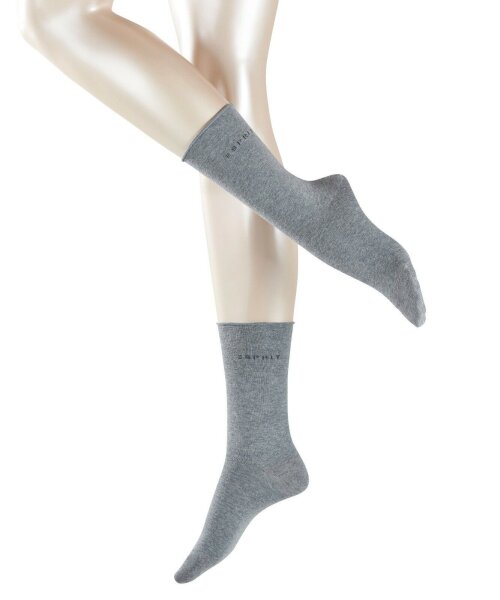 ESPRIT Damen Socken Basic Pure 2-Pack, Biologische Baumwolle, 2 Paar, Grau (Light Grey Melange 3390), 35-38